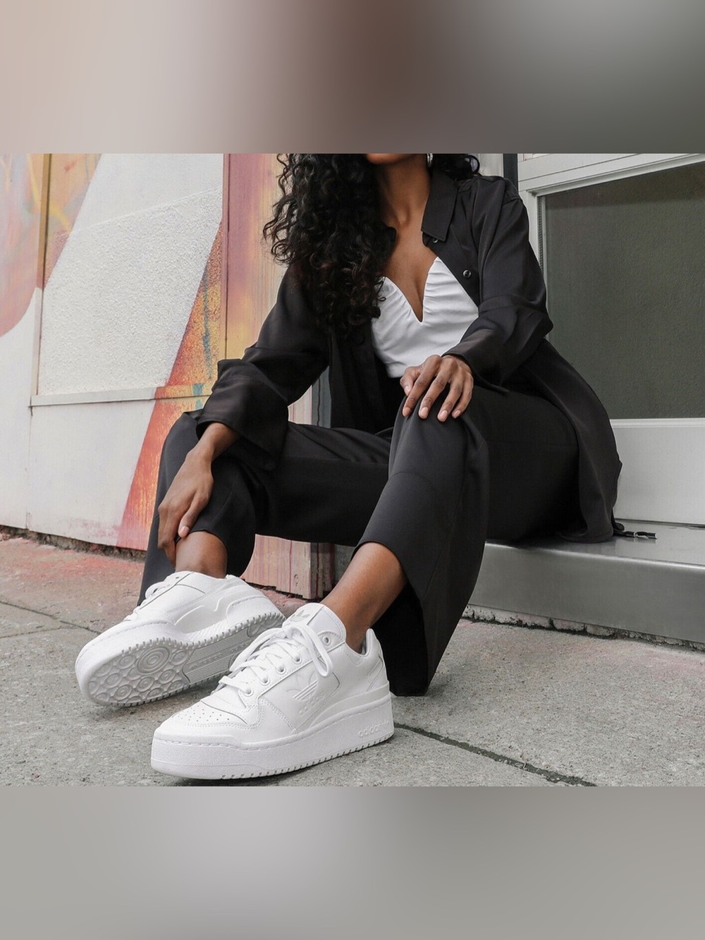 Adidas Women's Forum Bold Shoes Triple White Platform Flatform 8 Streetwear
